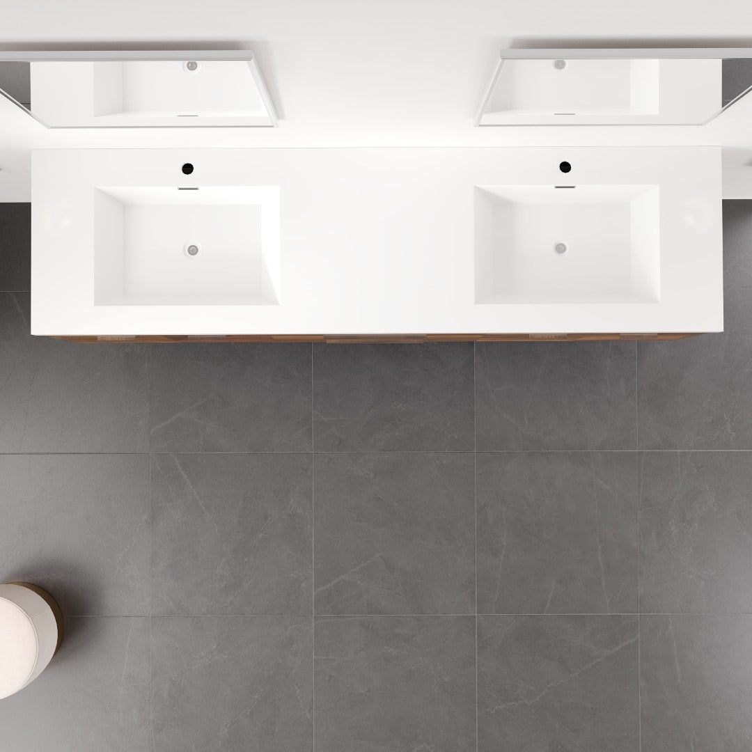 Lugano 72 in. Rosewood Wall Mount Double Sink  Bath Vanity with Acrylic Top and Integrated Sinks