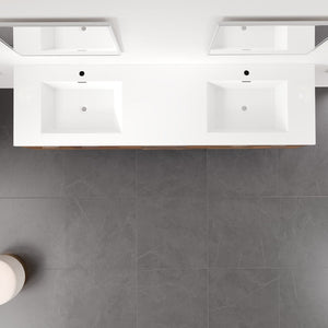 Lugano 72 in. Rosewood Wall Mount Double Sink  Bath Vanity with Acrylic Top and Integrated Sinks
