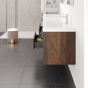 Lugano 72 in. Rosewood Wall Mount Double Sink  Bath Vanity with Acrylic Top and Integrated Sinks