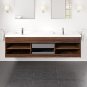 Lugano 72 in. Rosewood Wall Mount Double Sink  Bath Vanity with Acrylic Top and Integrated Sinks