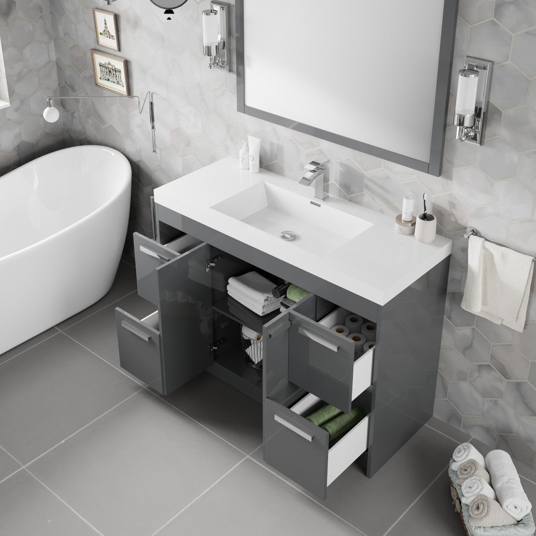 Lugano 48 in. Gray Single Sink Bath Vanity with Acrylic Top and Integrated Sink