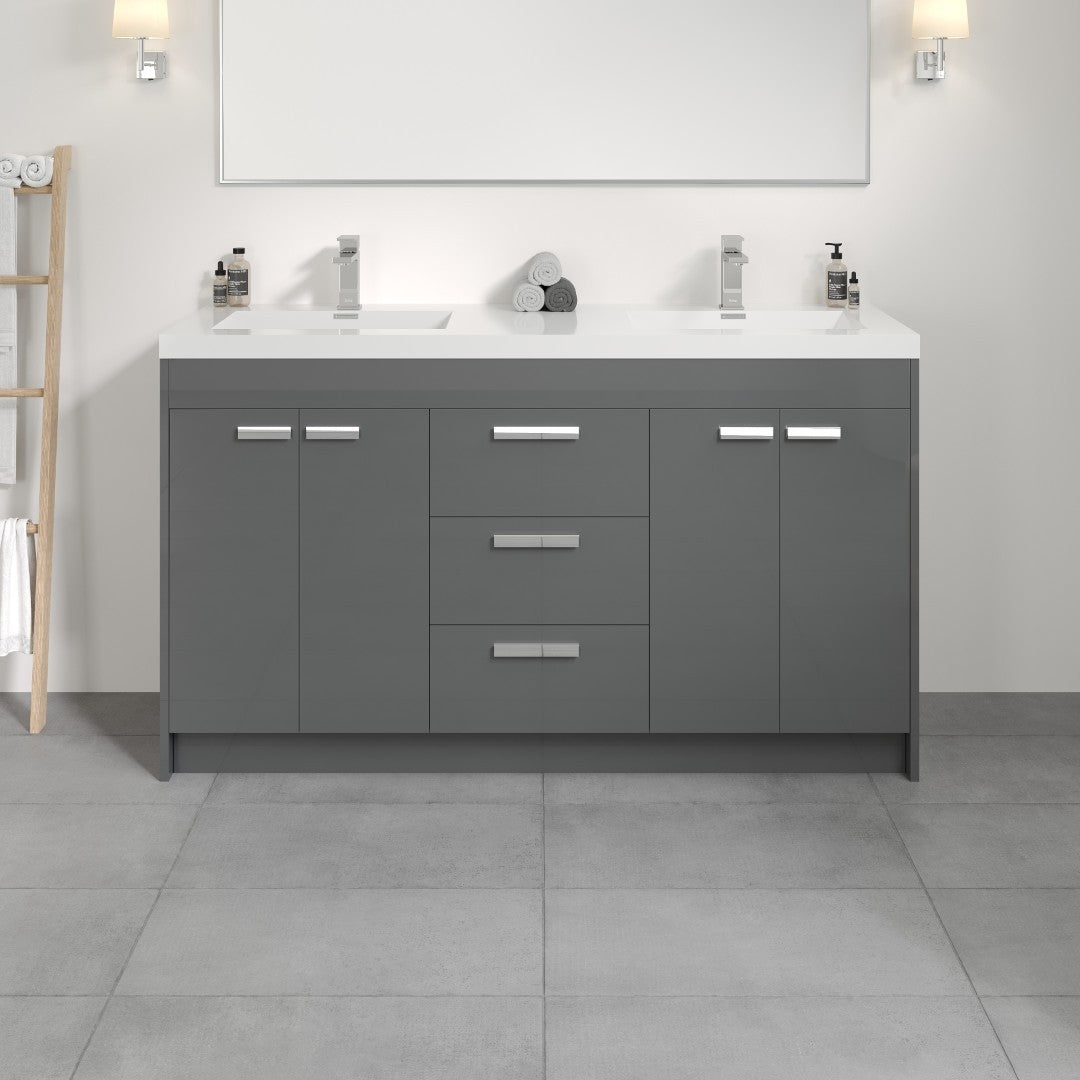 Lugano 60 in. Gray Double Sink  Bath Vanity with Acrylic Top and Integrated Sinks