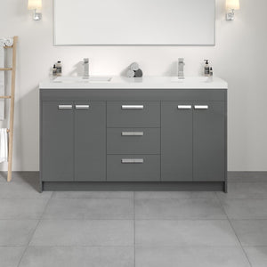 Lugano 60 in. Gray Double Sink  Bath Vanity with Acrylic Top and Integrated Sinks