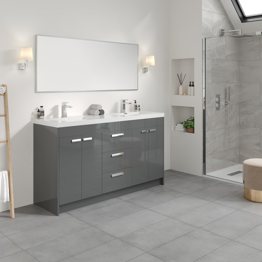 Lugano 60 in. Gray Double Sink  Bath Vanity with Acrylic Top and Integrated Sinks