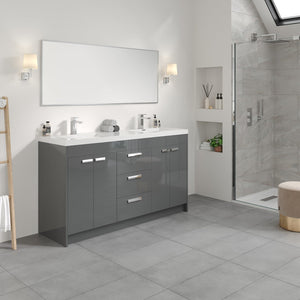 Lugano 60 in. Gray Double Sink  Bath Vanity with Acrylic Top and Integrated Sinks