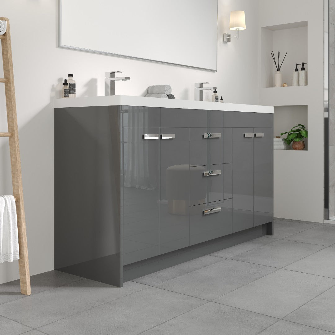Lugano 60 in. Gray Double Sink  Bath Vanity with Acrylic Top and Integrated Sinks