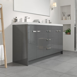 Lugano 60 in. Gray Double Sink  Bath Vanity with Acrylic Top and Integrated Sinks
