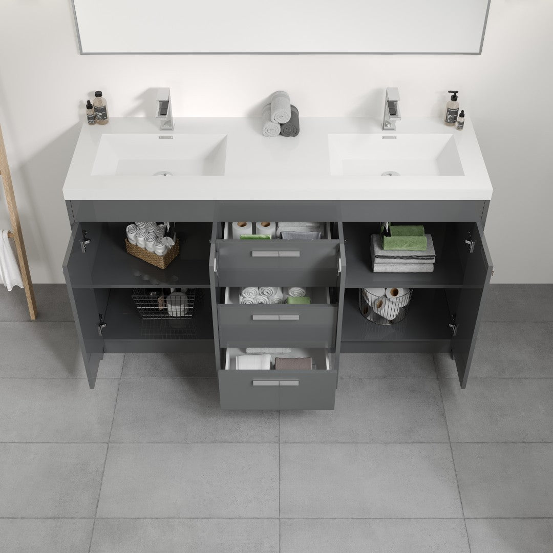 Lugano 60 in. Gray Double Sink  Bath Vanity with Acrylic Top and Integrated Sinks