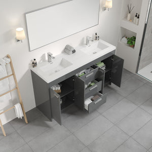 Lugano 60 in. Gray Double Sink  Bath Vanity with Acrylic Top and Integrated Sinks