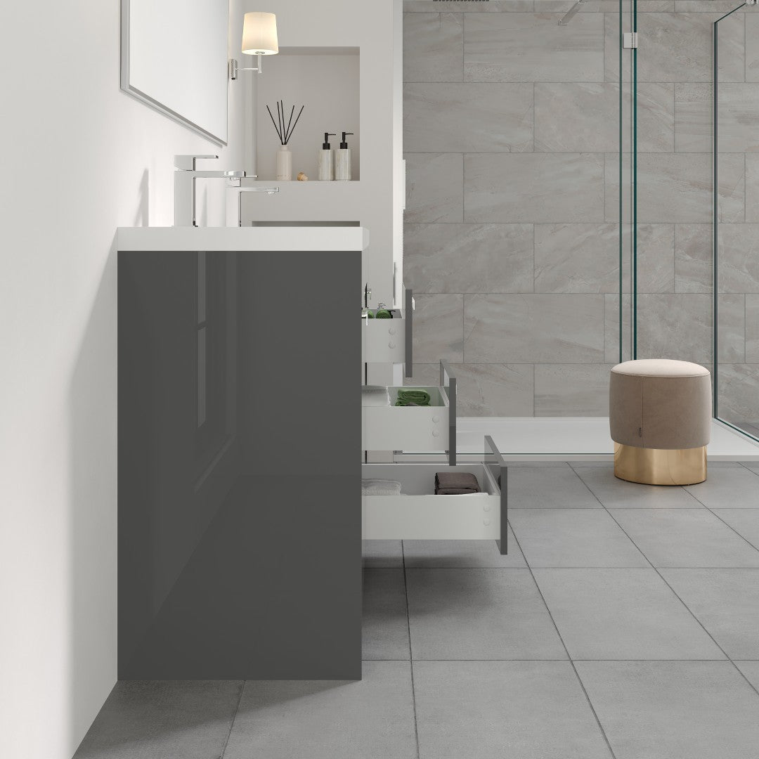 Lugano 60 in. Gray Double Sink  Bath Vanity with Acrylic Top and Integrated Sinks