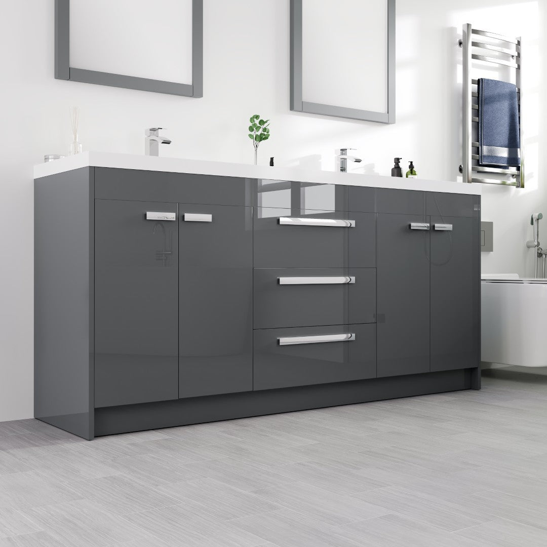 Lugano 72 in. Gray Double Sink  Bath Vanity with Acrylic Top and Integrated Sinks