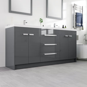 Lugano 72 in. Gray Double Sink  Bath Vanity with Acrylic Top and Integrated Sinks