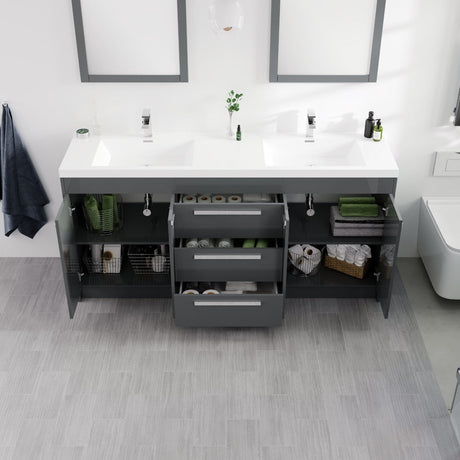 Lugano 72 in. Gray Double Sink  Bath Vanity with Acrylic Top and Integrated Sinks