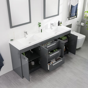 Lugano 72 in. Gray Double Sink  Bath Vanity with Acrylic Top and Integrated Sinks