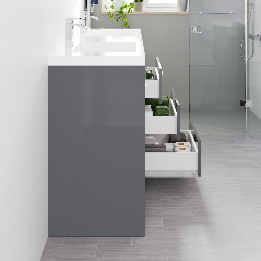 Lugano 72 in. Gray Double Sink  Bath Vanity with Acrylic Top and Integrated Sinks