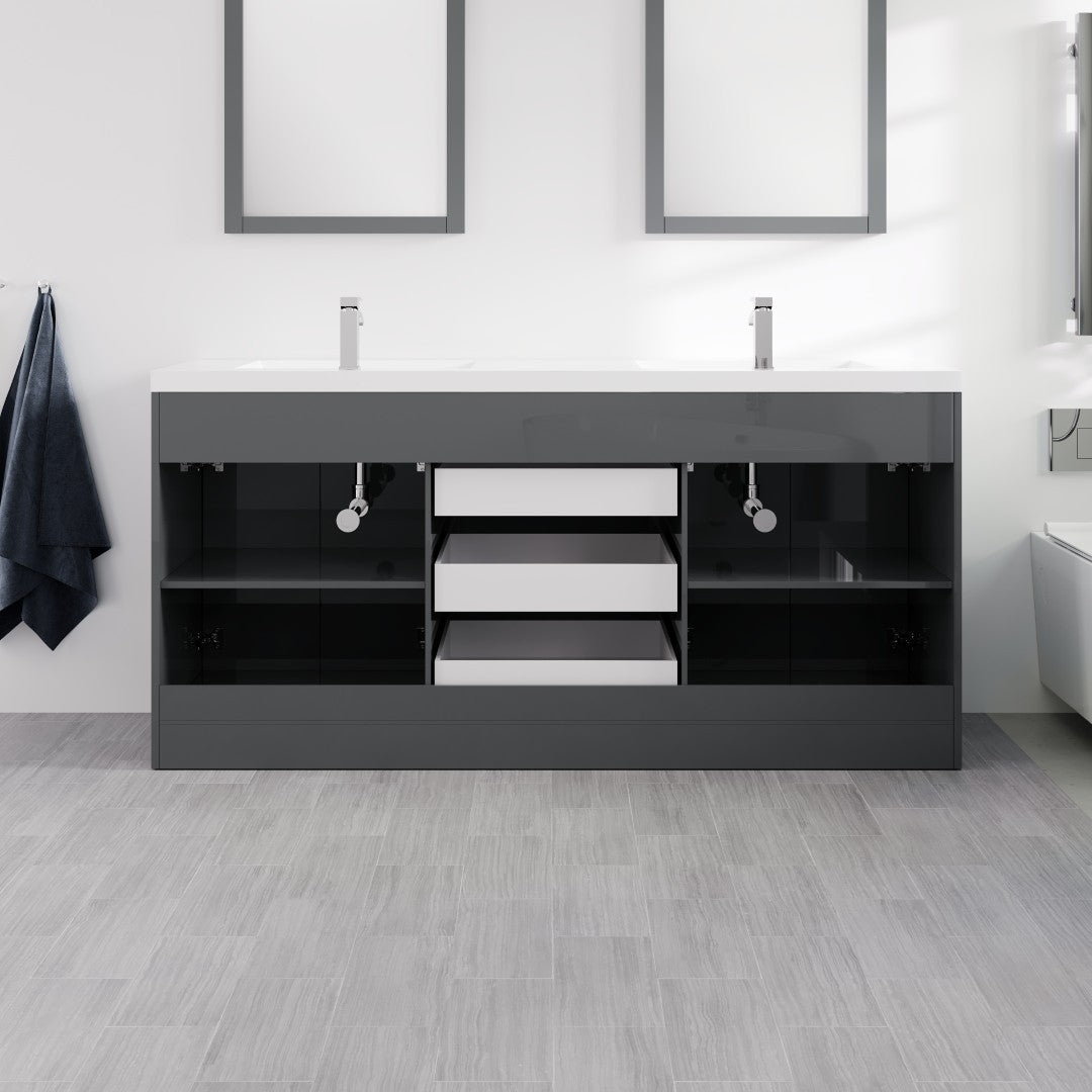 Lugano 72 in. Gray Double Sink  Bath Vanity with Acrylic Top and Integrated Sinks