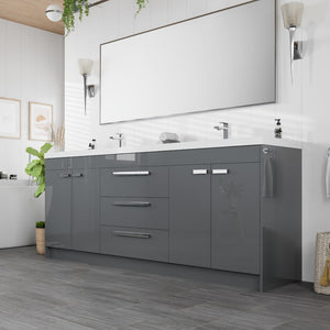 Lugano 84 in. Gray Double Sink  Bath Vanity with Acrylic Top and Integrated Sinks
