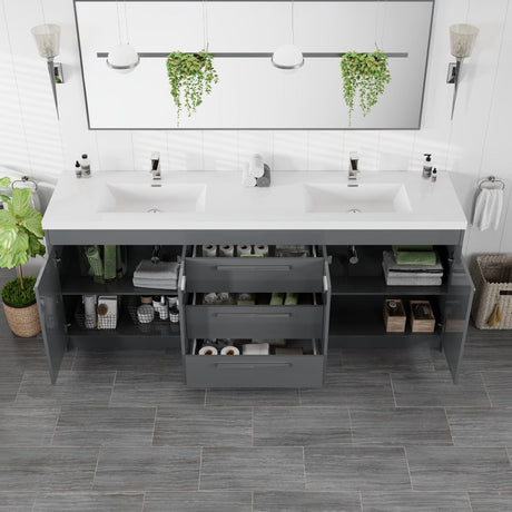 Lugano 84 in. Gray Double Sink  Bath Vanity with Acrylic Top and Integrated Sinks