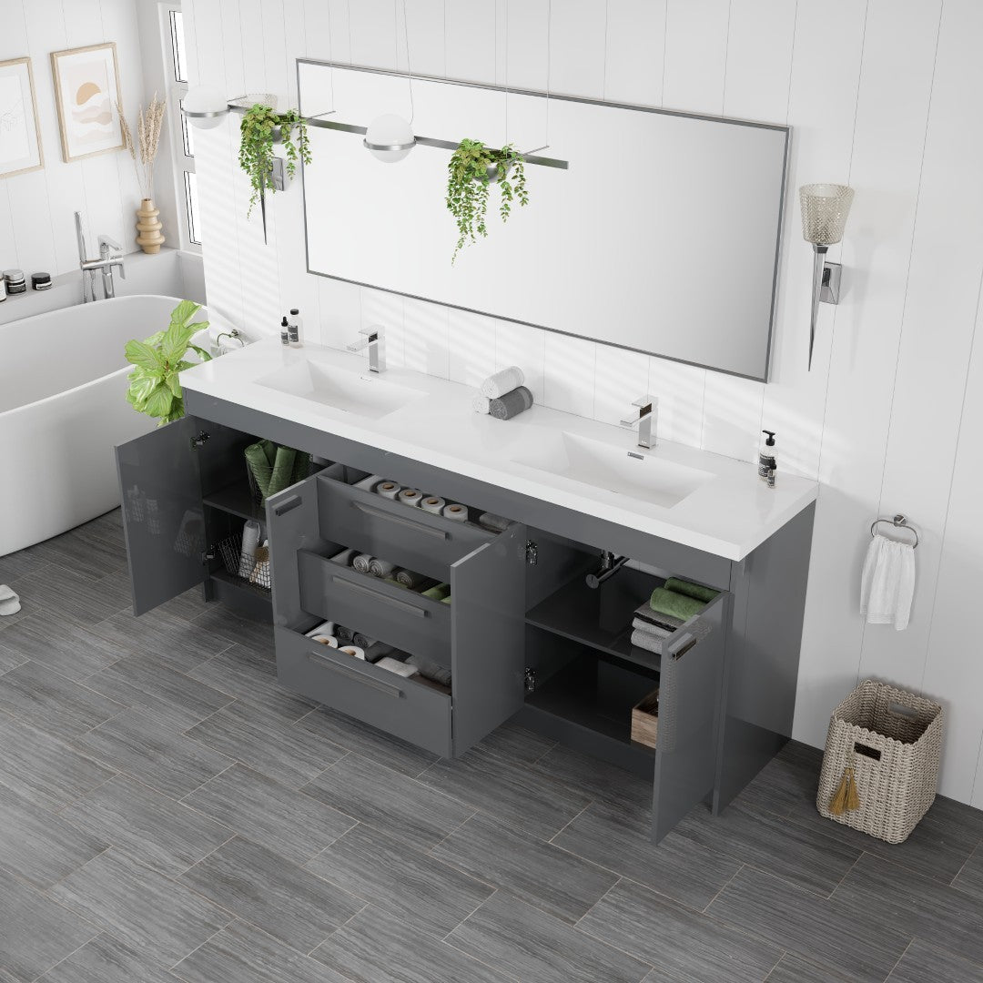 Lugano 84 in. Gray Double Sink  Bath Vanity with Acrylic Top and Integrated Sinks