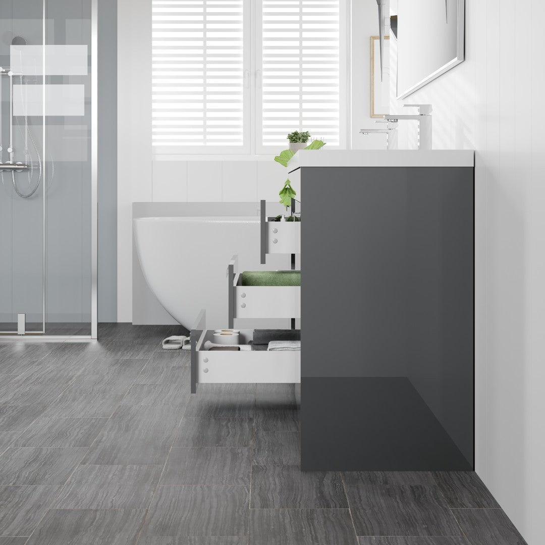 Lugano 84 in. Gray Double Sink  Bath Vanity with Acrylic Top and Integrated Sinks