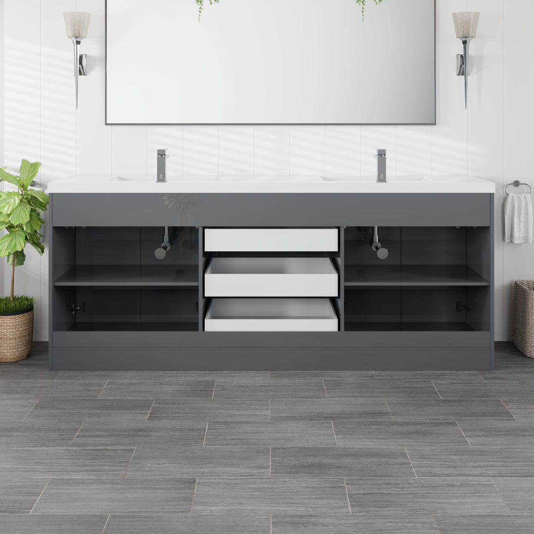 Lugano 84 in. Gray Double Sink  Bath Vanity with Acrylic Top and Integrated Sinks
