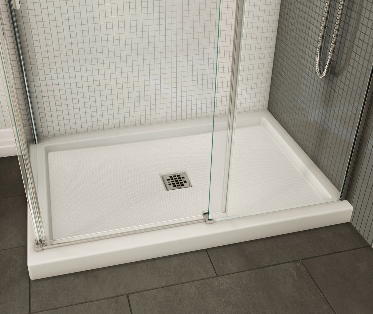 MAAX 420003-543-001-100 B3Square 4836 Acrylic Corner Right Shower Base in White with Anti-slip Bottom with Center Drain