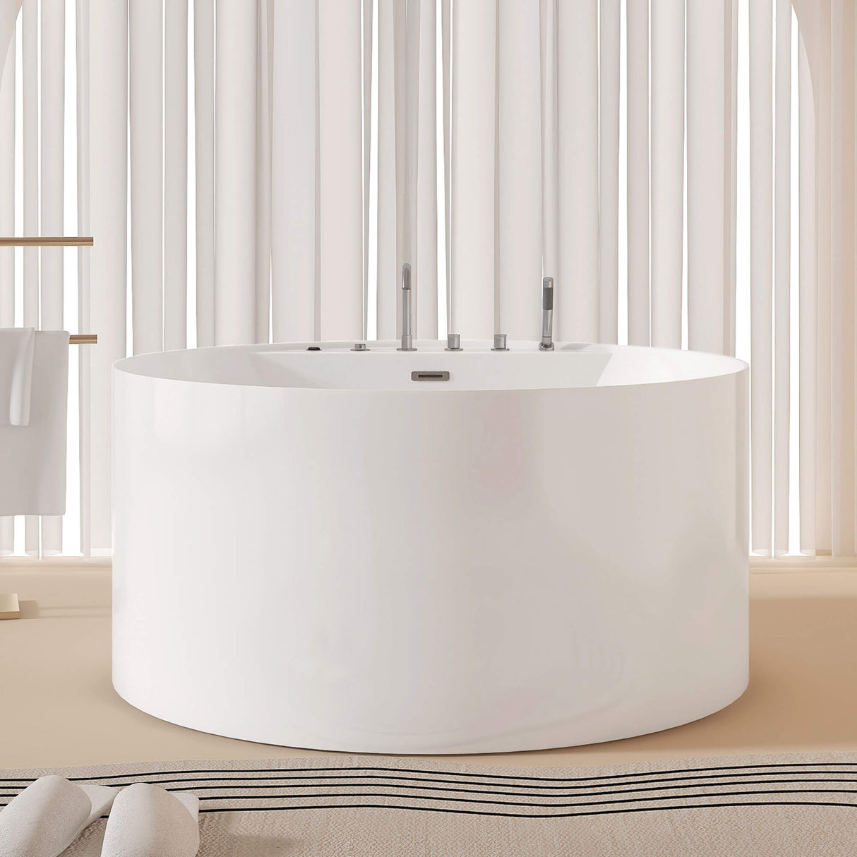New England Home Goods Athos 47" Freestanding Tub in White - Stone Resin Solid Surface
