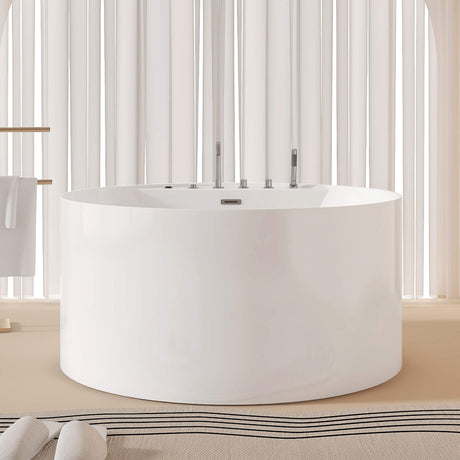 New England Home Goods Athos 47" Freestanding Tub in White - Stone Resin Solid Surface
