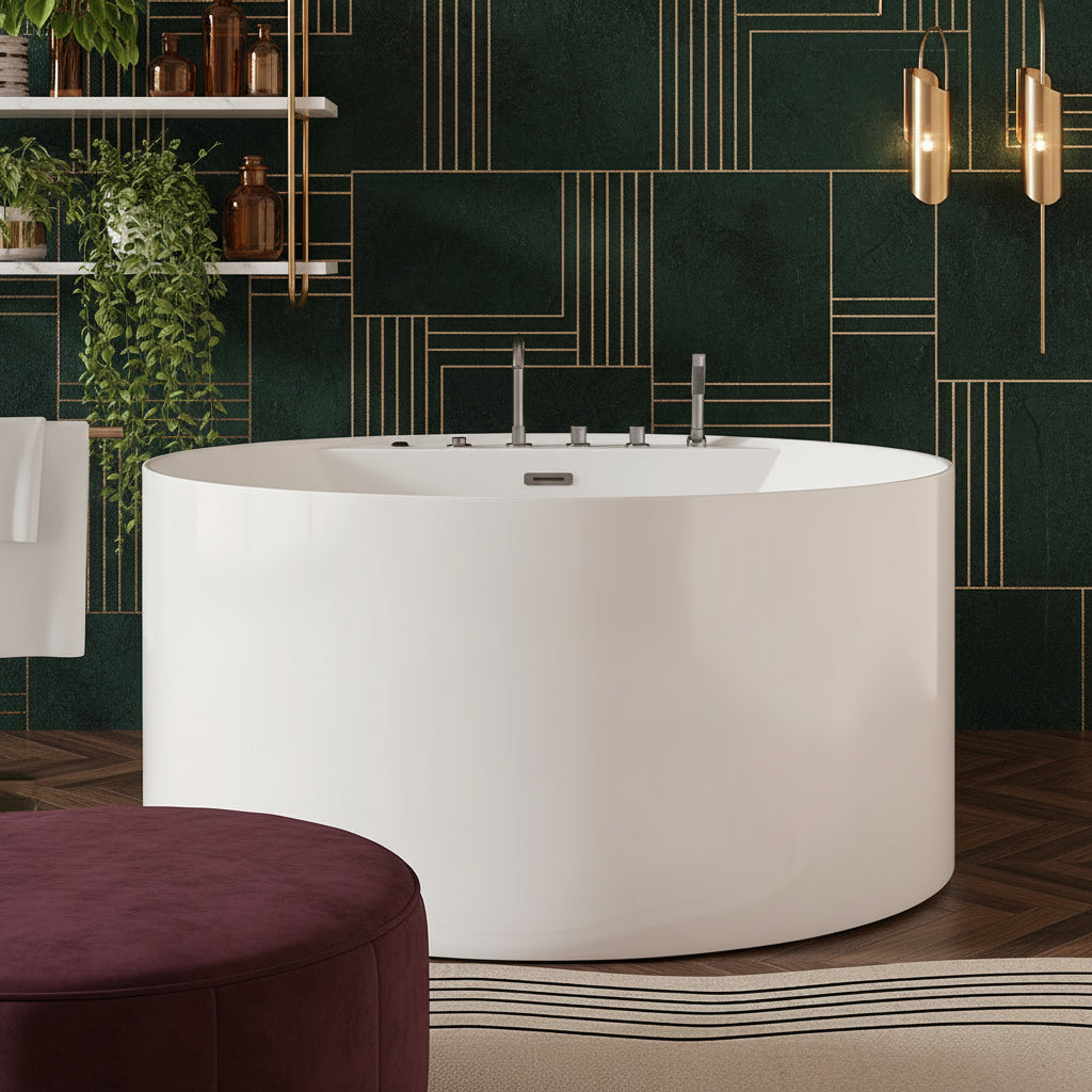 New England Home Goods Poipu 71" Freestanding Tub in White - Stone Resin Solid Surface