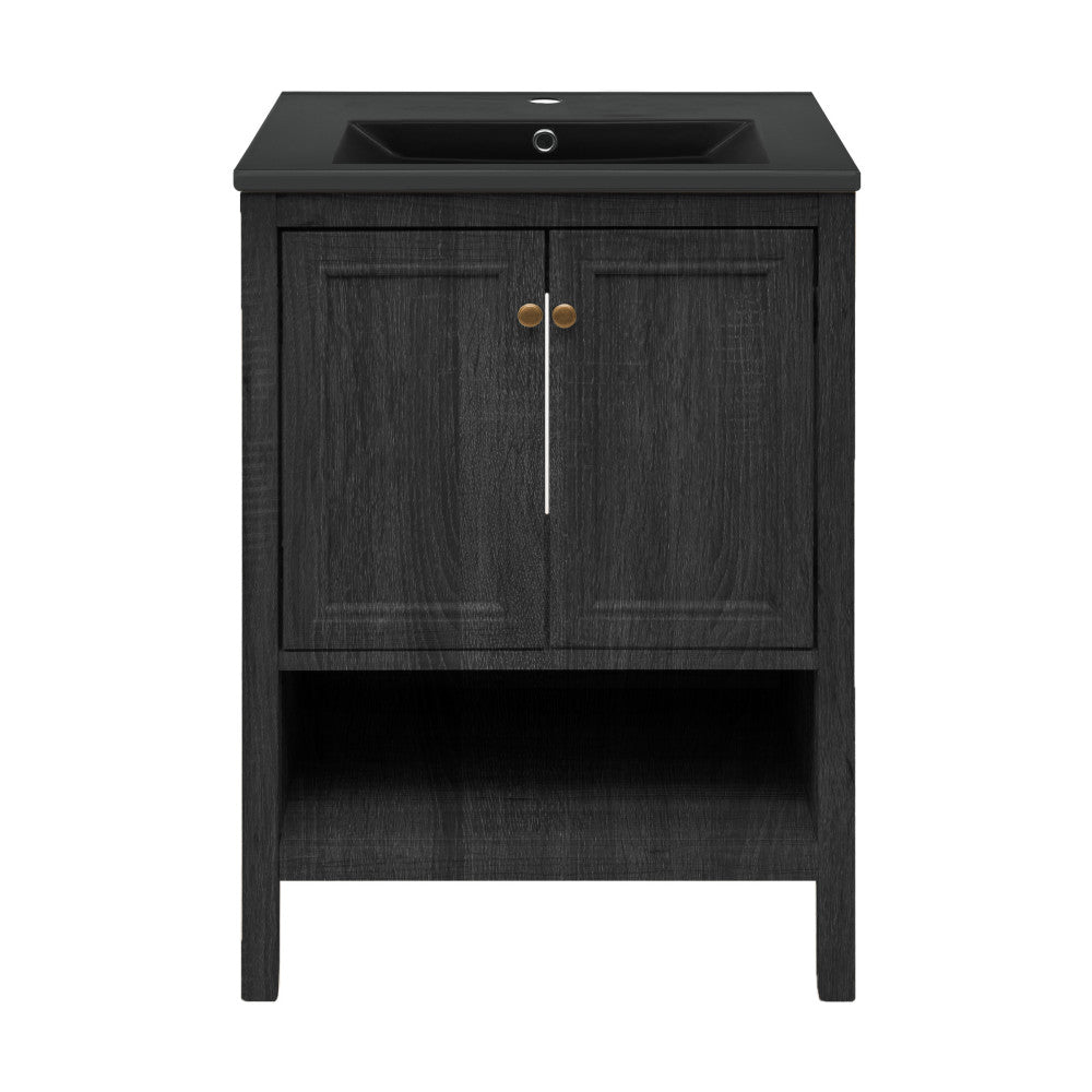 Château 24" Freestanding Bathroom Vanity in Black Oak with Black Sink Top