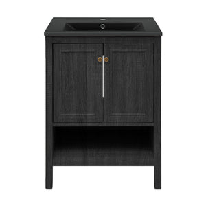 Château 24" Freestanding Bathroom Vanity in Black Oak with Black Sink Top