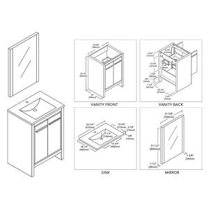 Milan 30" Vanity set, White/Silver Grey, Mirror, Medicine Cabinet