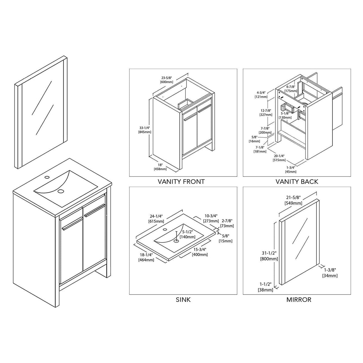 Milan 30" Vanity set, White/Silver Grey, Mirror, Medicine Cabinet