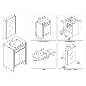 Milan 30" Vanity set, White/Silver Grey, Mirror, Medicine Cabinet