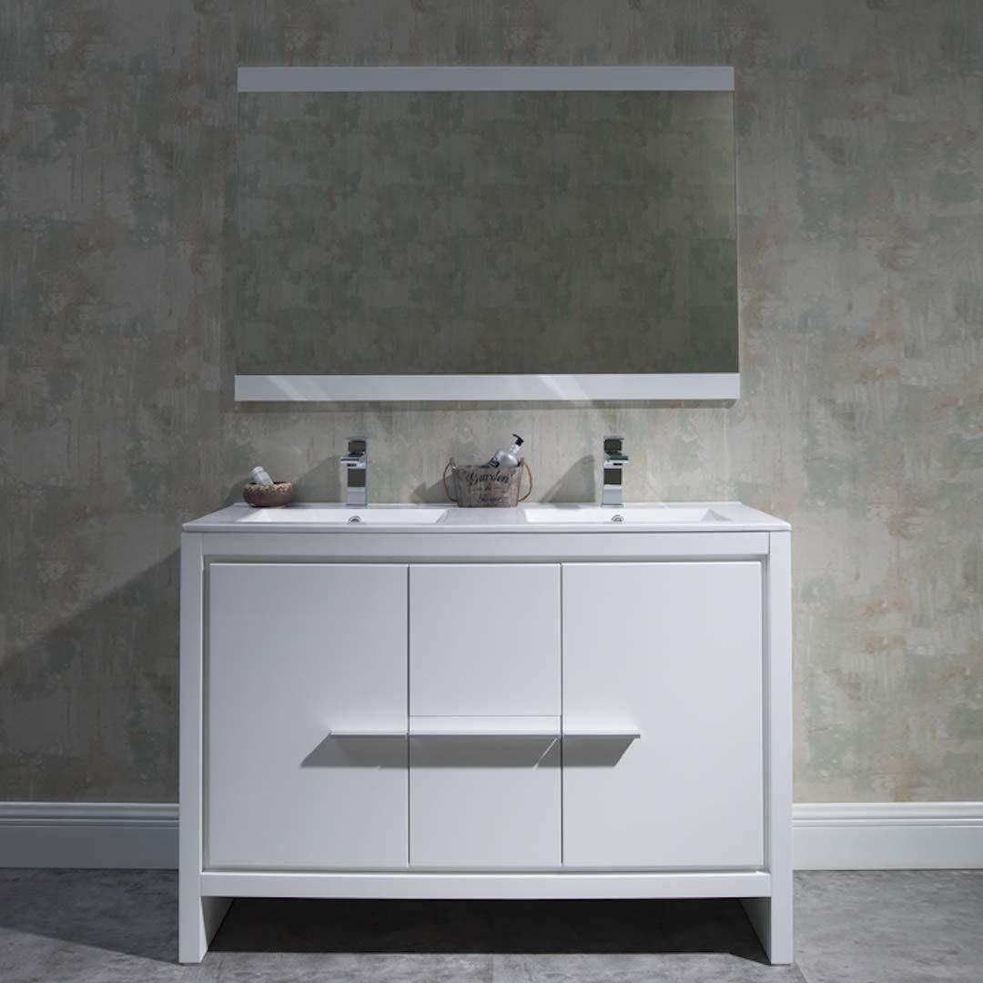 Milan 48" White/Silver Grey Double Vanity Set, Medicine Cabinet