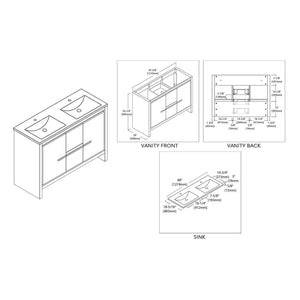 Milan 48" White/Silver Grey Double Vanity Set, Medicine Cabinet