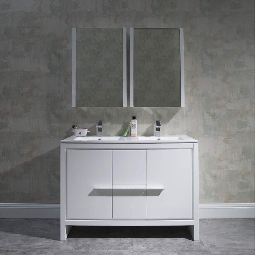 Milan 48" White/Silver Grey Double Vanity Set, Medicine Cabinet