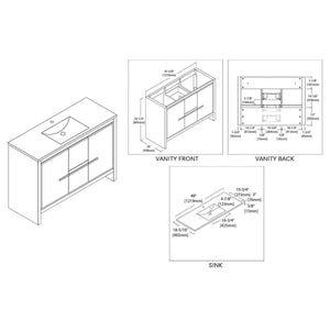 Milan 48" White/Silver Grey Double Vanity Set, Medicine Cabinet