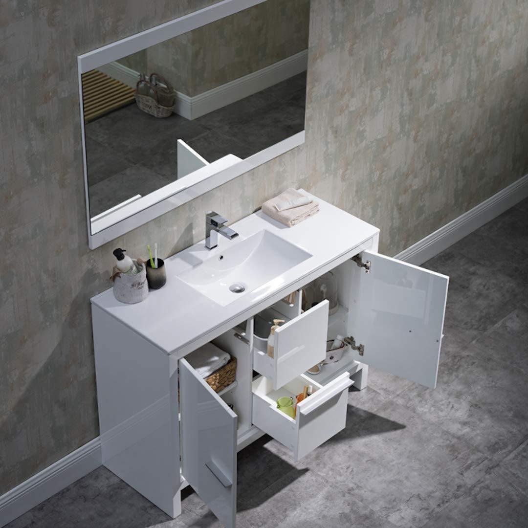 Milan 48" White/Silver Grey Double Vanity Set, Medicine Cabinet