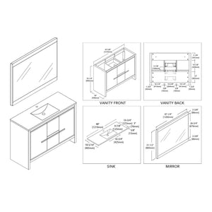 Milan 48" White/Silver Grey Double Vanity Set, Medicine Cabinet