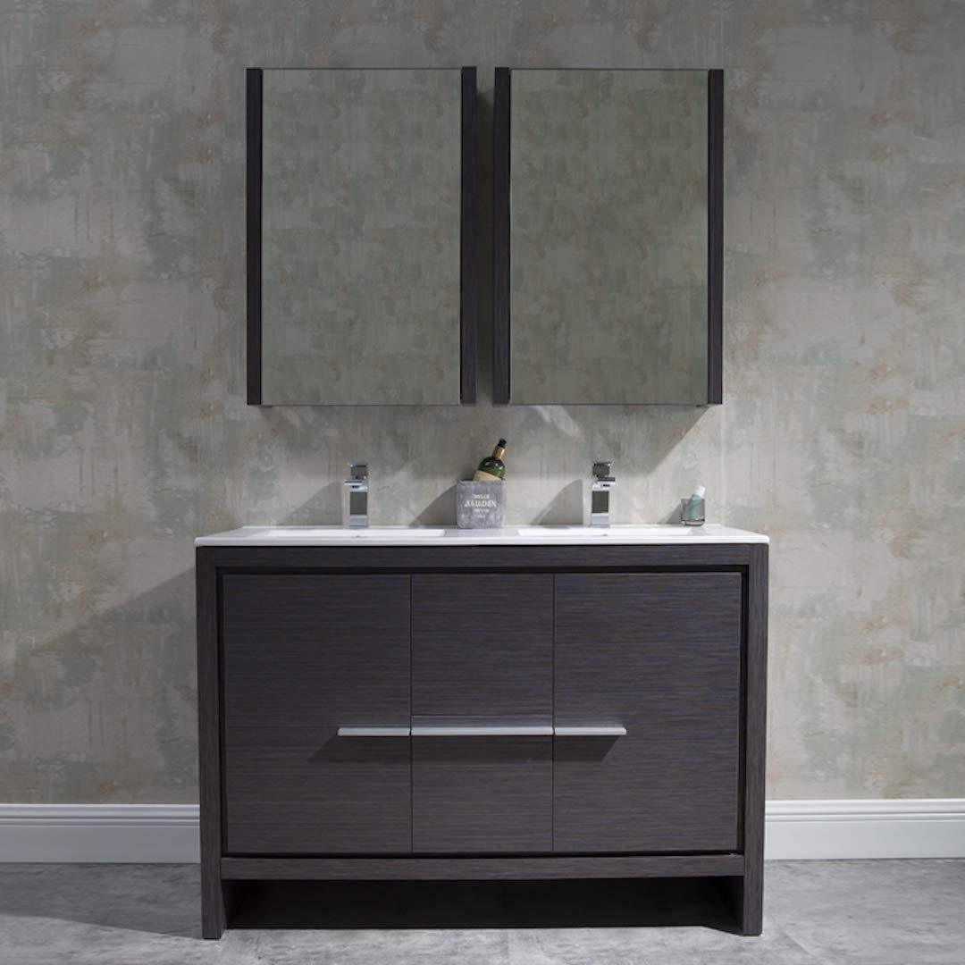 Milan 48" White/Silver Grey Double Vanity Set, Medicine Cabinet
