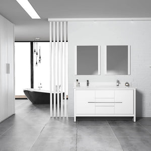 Milan 60" White/Silver Grey Double Vanity Set, Medicine Cabinet