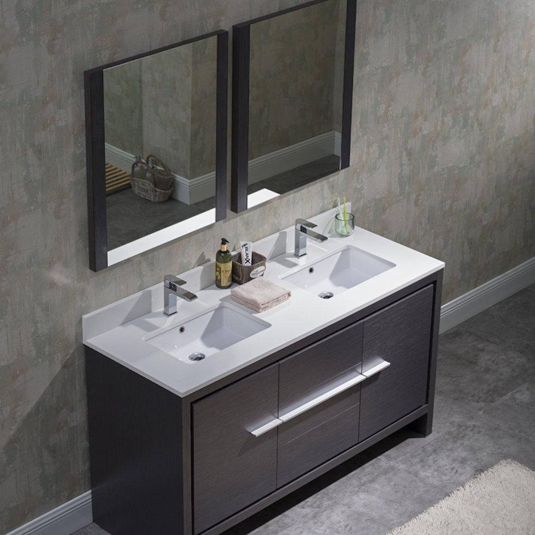 Milan 60" White/Silver Grey Double Vanity Set, Medicine Cabinet