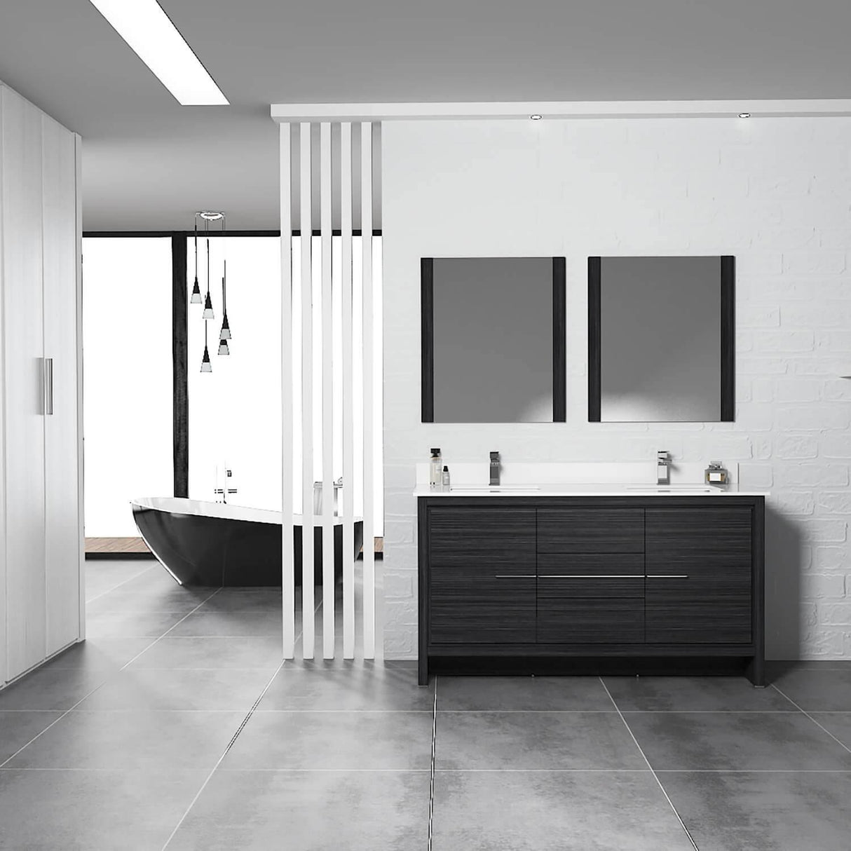 Milan 60" White/Silver Grey Double Vanity Set, Medicine Cabinet