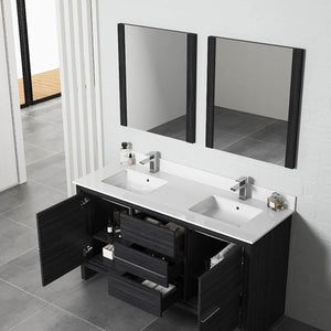 Milan 60" White/Silver Grey Double Vanity Set, Medicine Cabinet