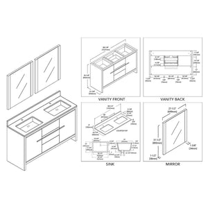 Milan 60" White/Silver Grey Double Vanity Set, Medicine Cabinet