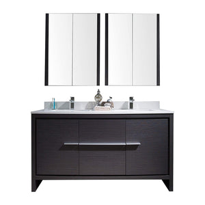 Blossom Milan 60 Inch Vanity Base in White / Silver Grey. Available with Ceramic Sink / Ceramic Sink + Mirror / Ceramic Sink + Mirrored Medicine Cabinet - The Bath Vanities