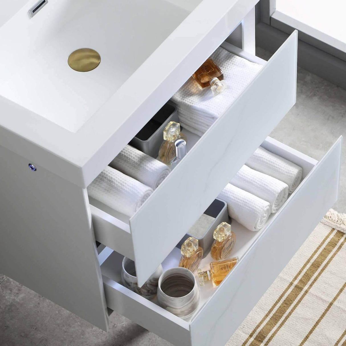 Jena 24" Vanity Base in Calacatta White / Light Grey with Ceramic / Acrylic Sink