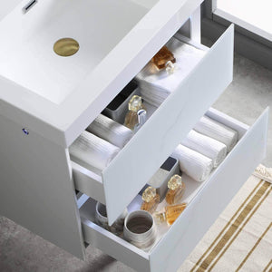 Jena 24" Vanity Base in Calacatta White / Light Grey with Ceramic / Acrylic Sink