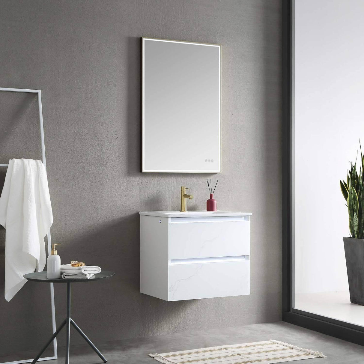 Jena 24" Vanity Base in Calacatta White / Light Grey with Ceramic / Acrylic Sink